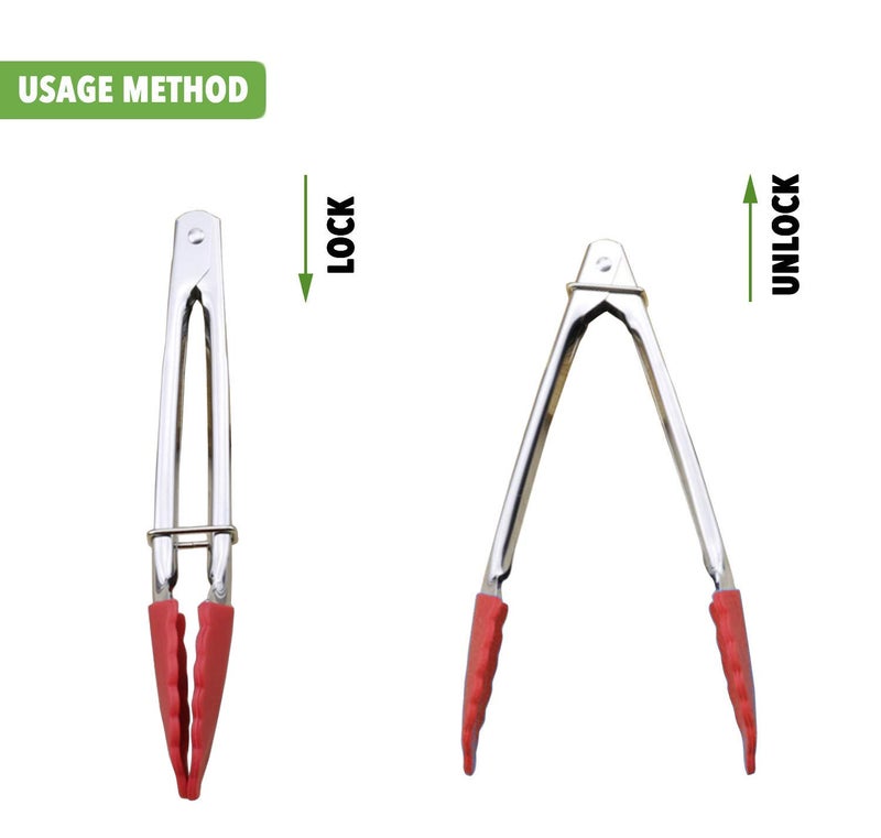 HINMAY Mini Tongs with Silicone Tips 7-Inch Serving Tongs, Set of 3 (Green Red Blue) - Image 4